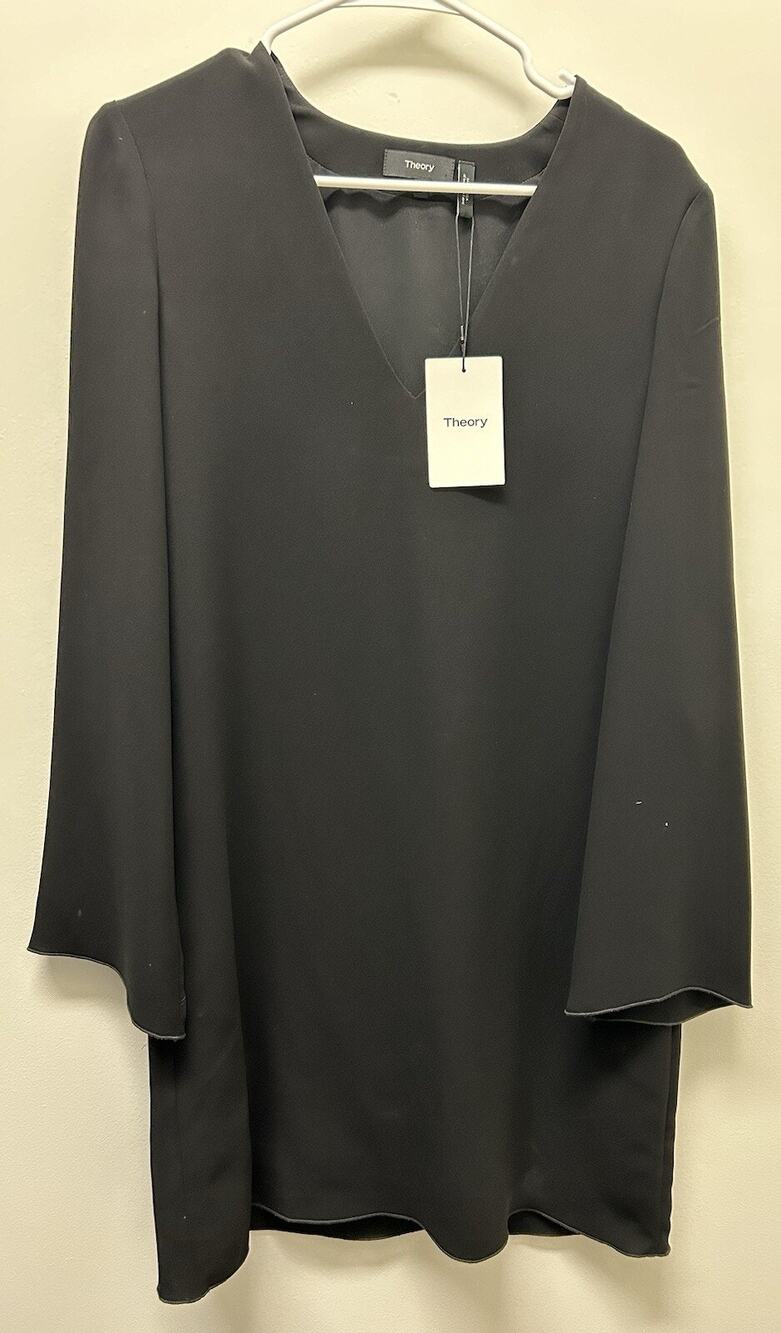 Theory Ulyssa Long Flare Sleeve A-Line Shift Dress V-Neck Black Size Small NWT